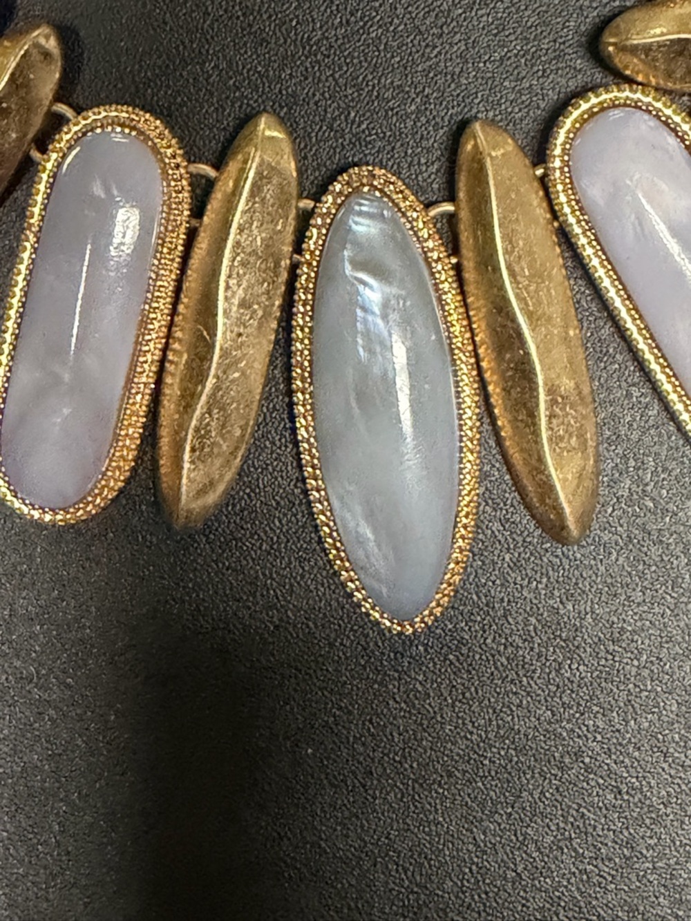 Gold-Tone Necklace with Pale Blue and Cream Stone Accents - Picture 6 of 11
